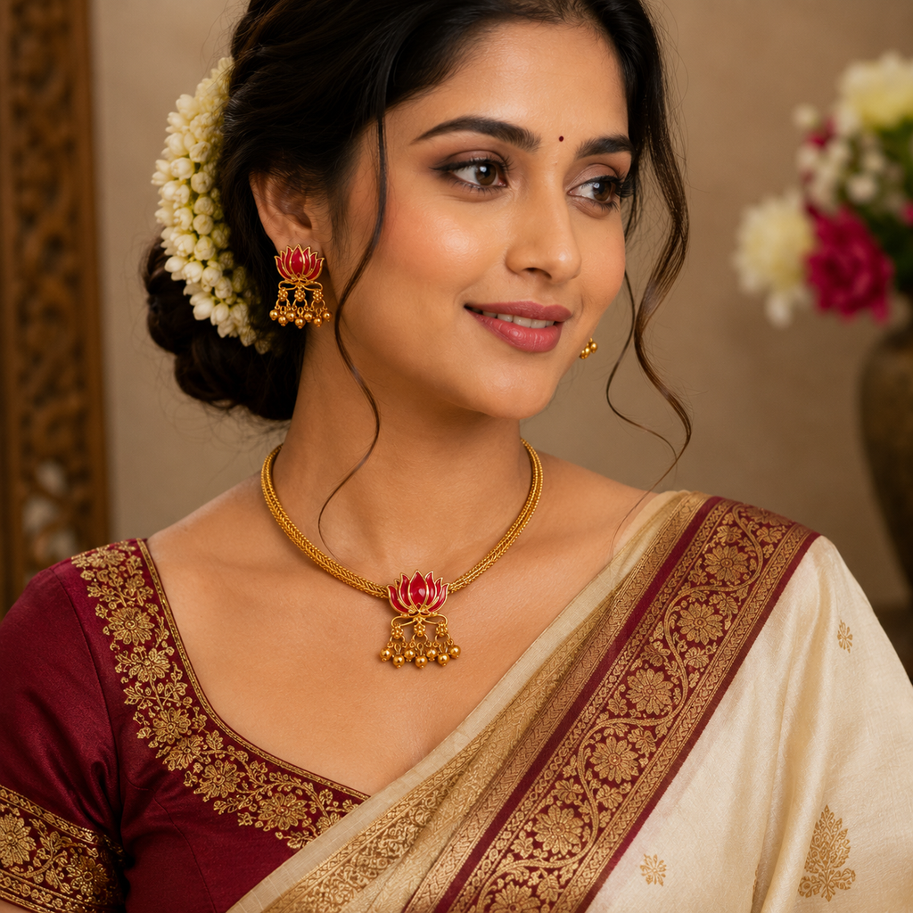 Lotus flower motif-Traditional Necklace Set