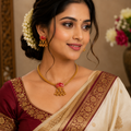 Traditional Red Enamel Lotus Motif Necklace and Earring Set, Gold Tone