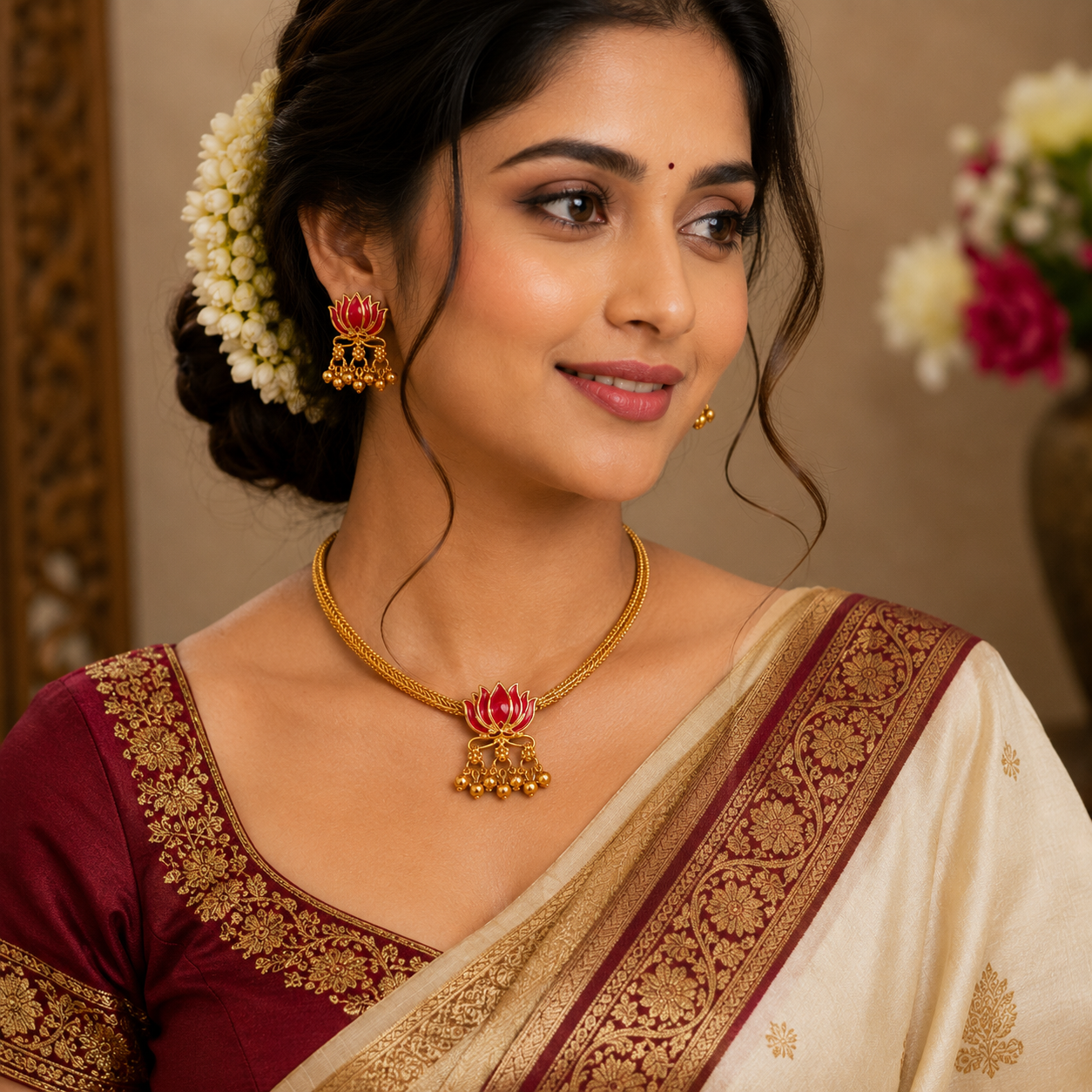 Lotus flower motif-Traditional Necklace Set