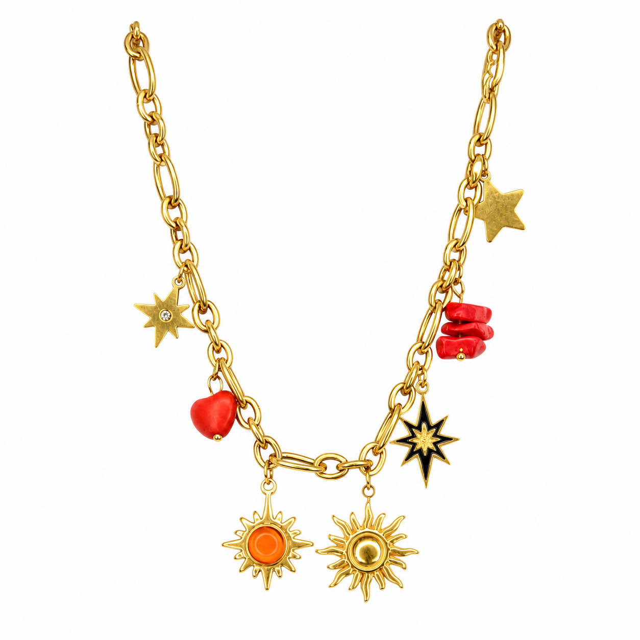 Aurora Gold-Toned Charm Necklace with Sun, Star & Heart Pendants