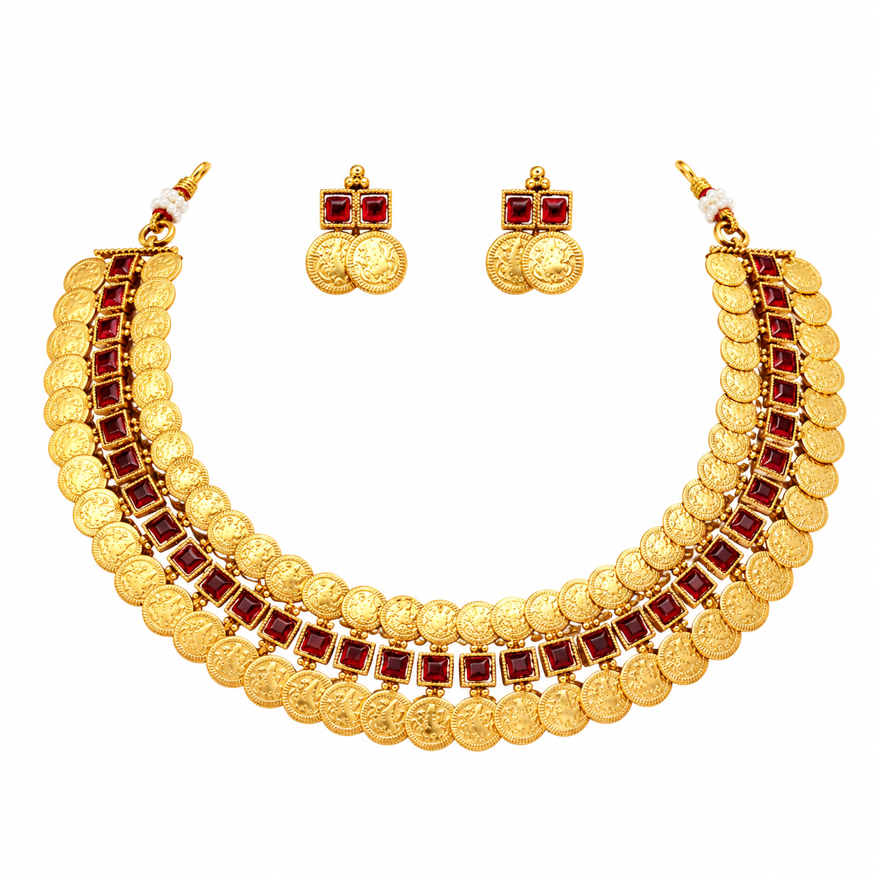 Vintage Ruby Coin Traditional Necklace Set