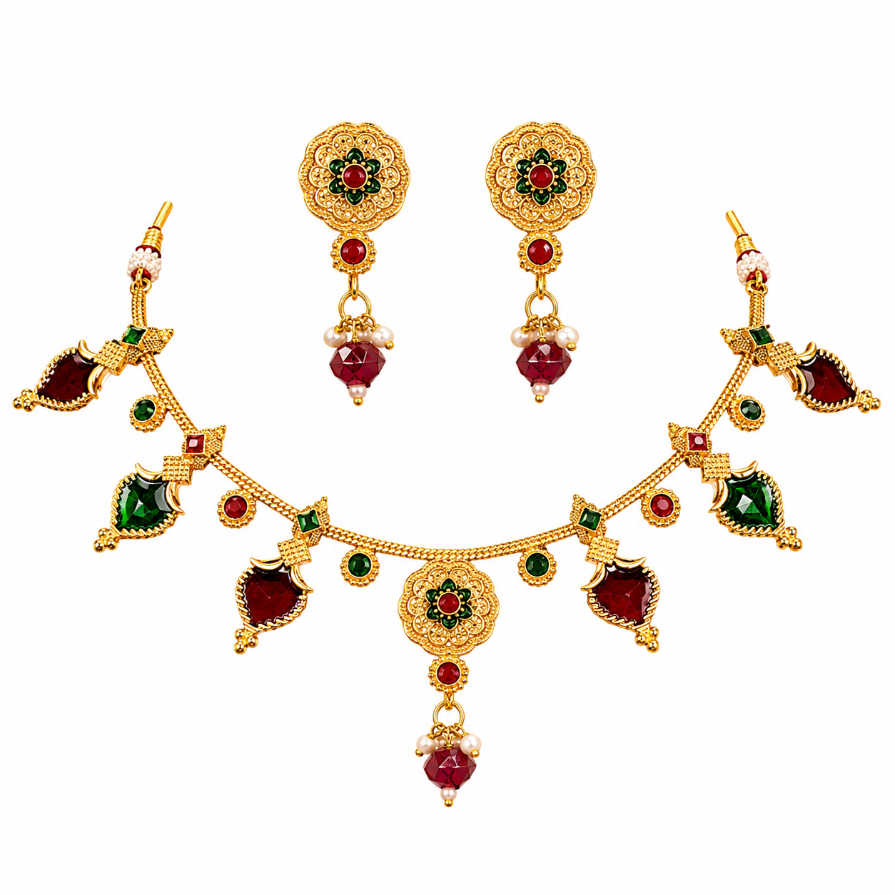 Heritage Ruby & Emerald traditional Necklace Set