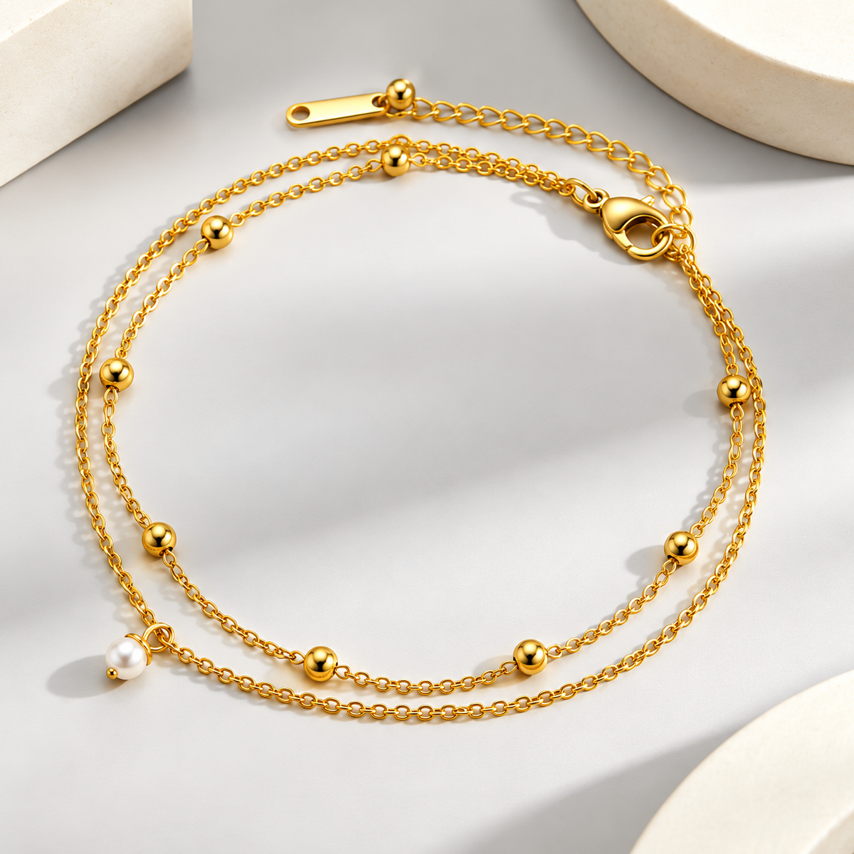 Royal Crystal Bead Double-Layer Single Anti-Tarnish Gold Anklet