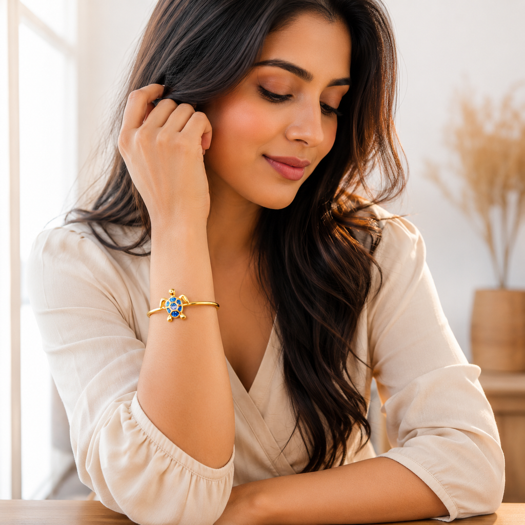 Gold Turtle Opal Open Cuff Bangle for Women