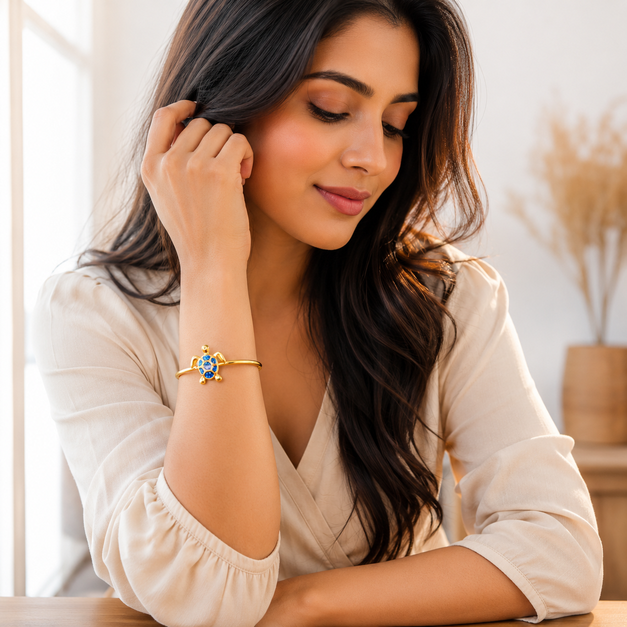Gold Turtle Opal Open Cuff Bangle for Women