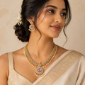 Traditional Antique Gold Kundan Pearl Drop Necklace Set with Matching Earrings