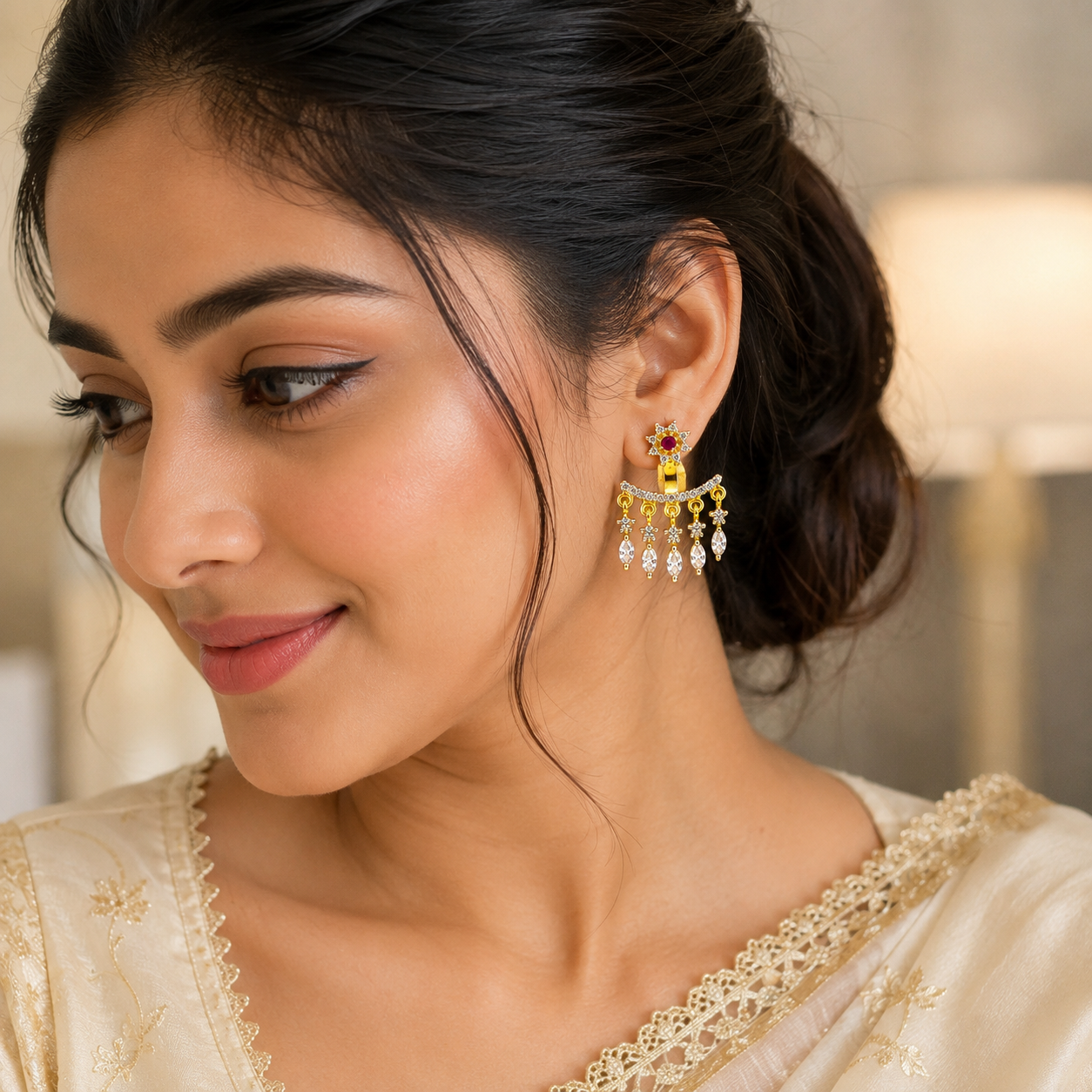 Traditional Gold-Plated Crystal Chandelier Earrings