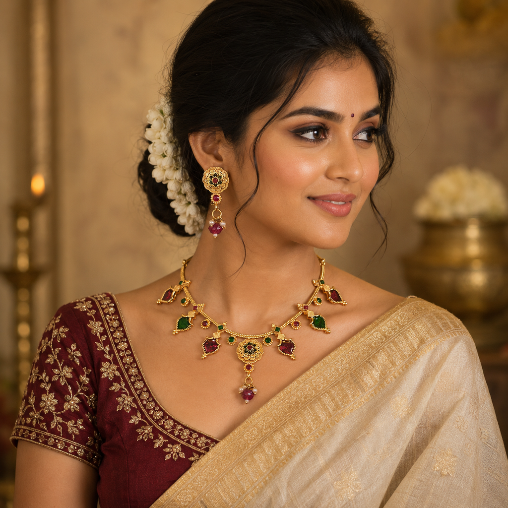 Heritage Ruby & Emerald traditional Necklace Set