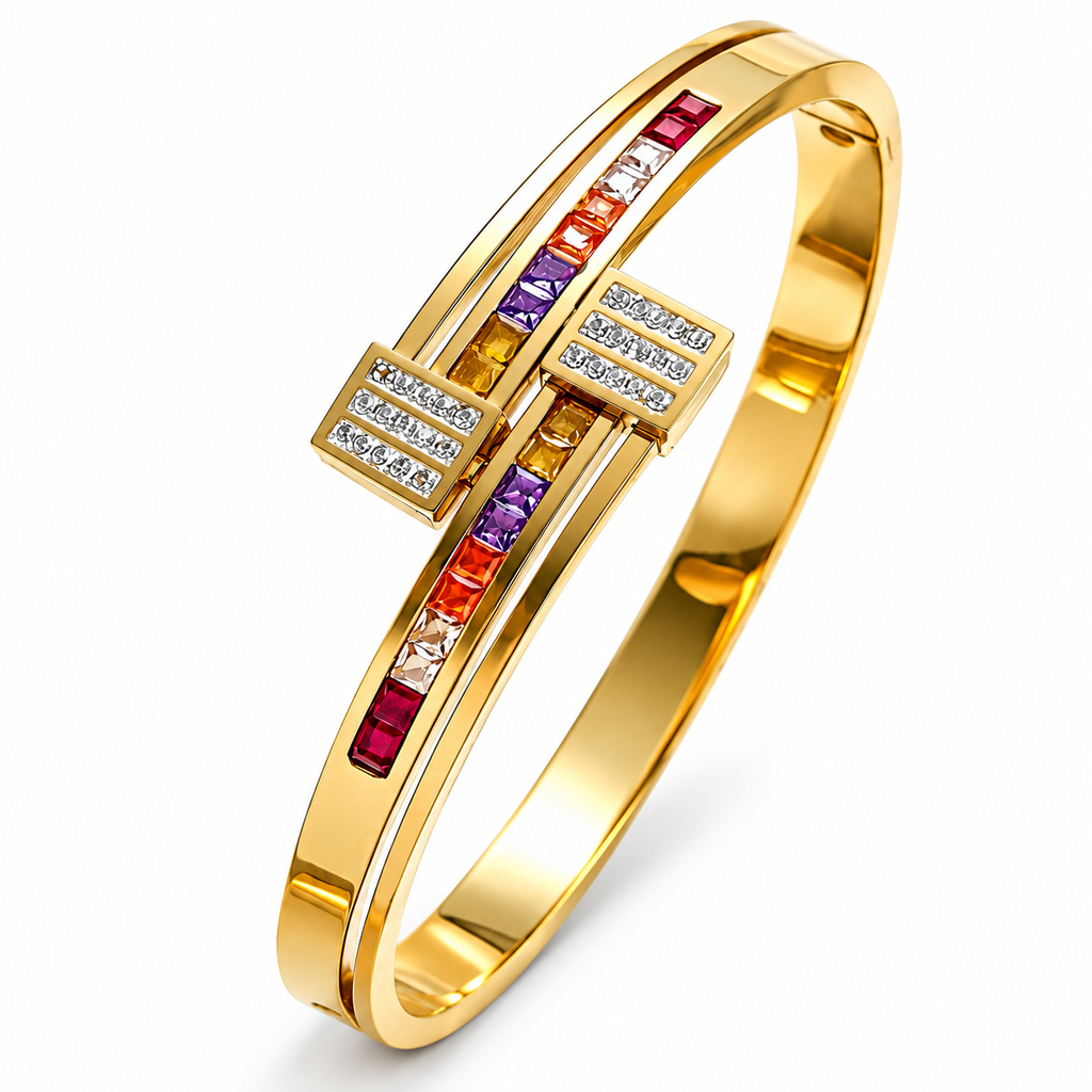 Royal Rainbow Crystal Anti-Tarnish Gold Bangle