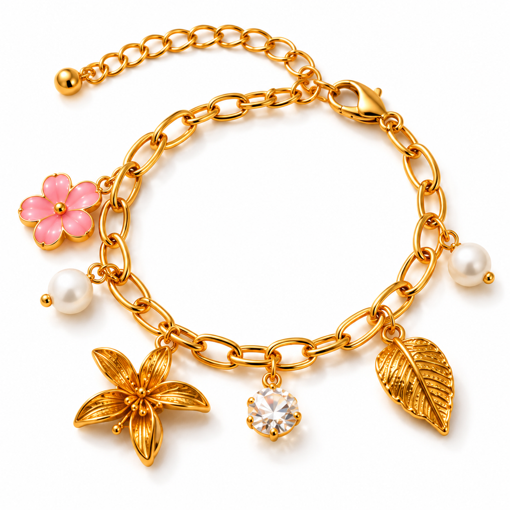 Bloom & Pearl Charm Anti-Tarnish Gold Bracelet
