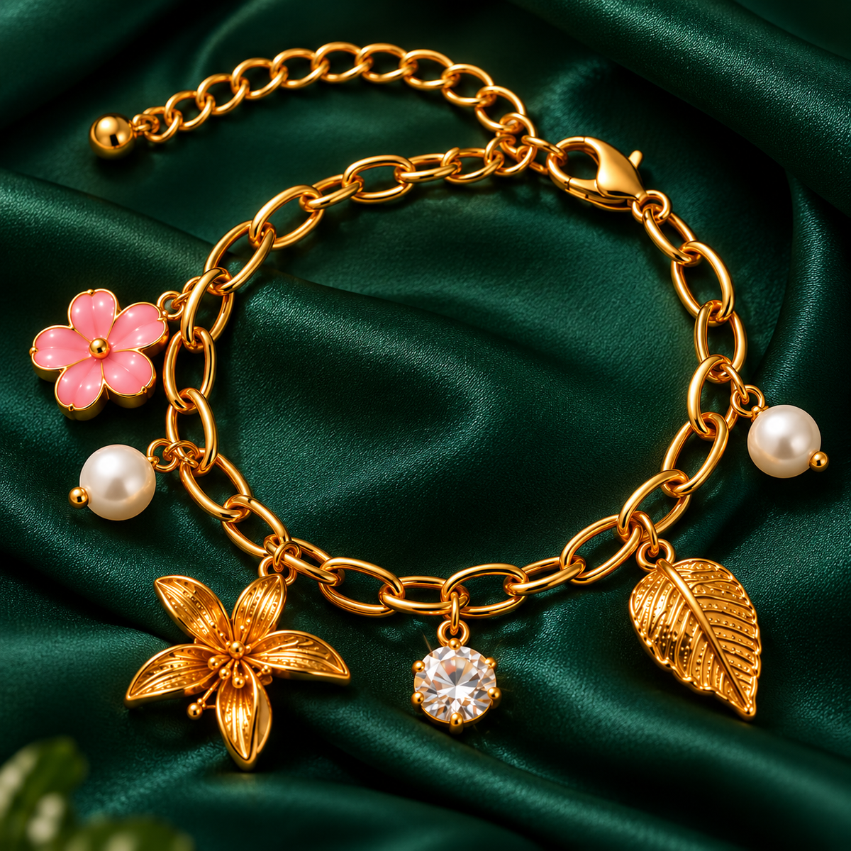 Bloom & Pearl Charm Anti-Tarnish Gold Bracelet