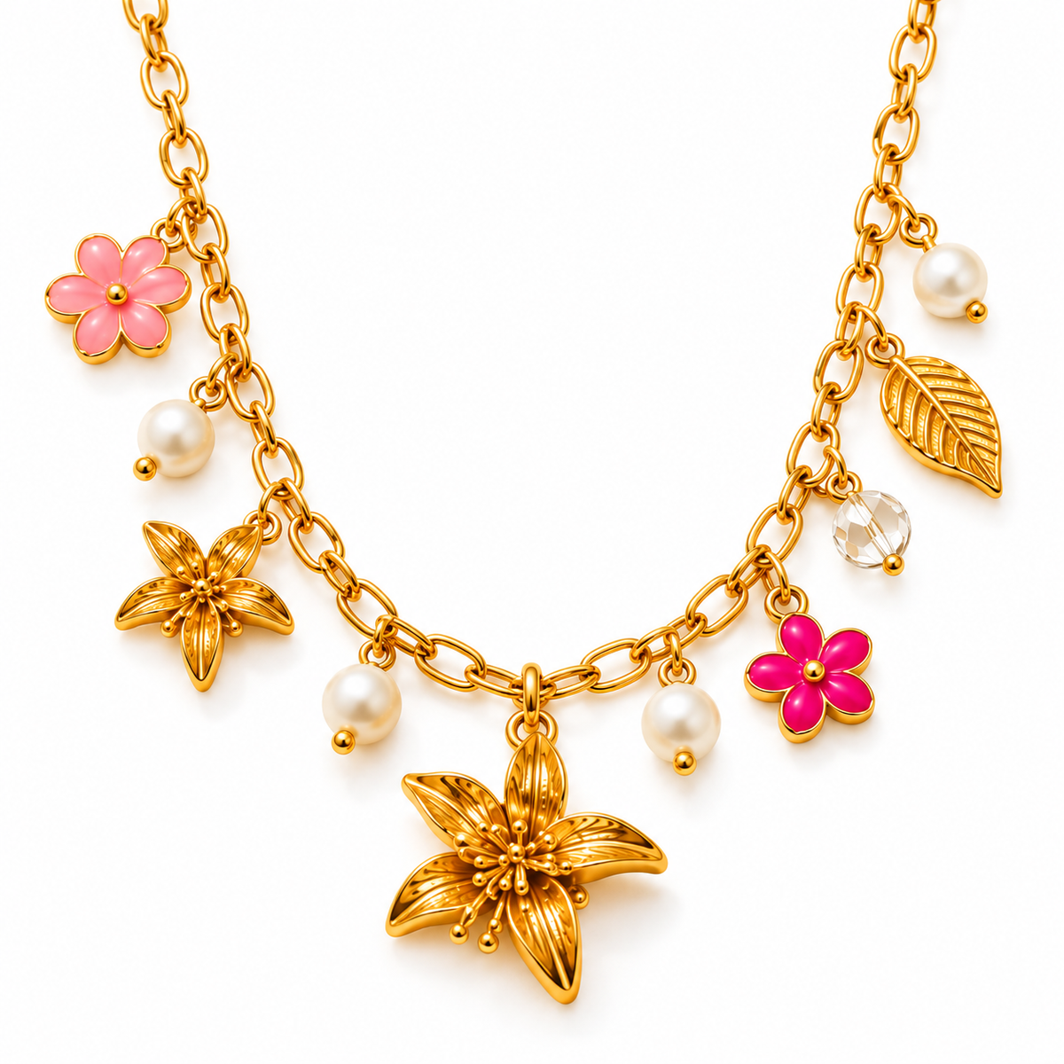 Royal Golden Bloom Pearl Charm Anti-Tarnish Necklace