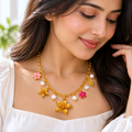 Royal Golden Bloom Pearl Charm Anti-Tarnish Necklace