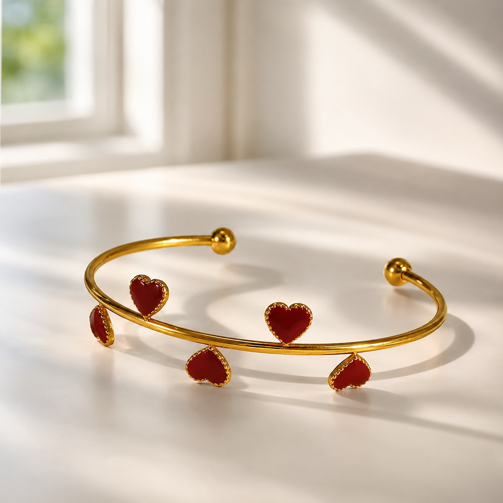 Red Heart Open Cuff Bracelet – Anti-Tarnish Stainless Steel