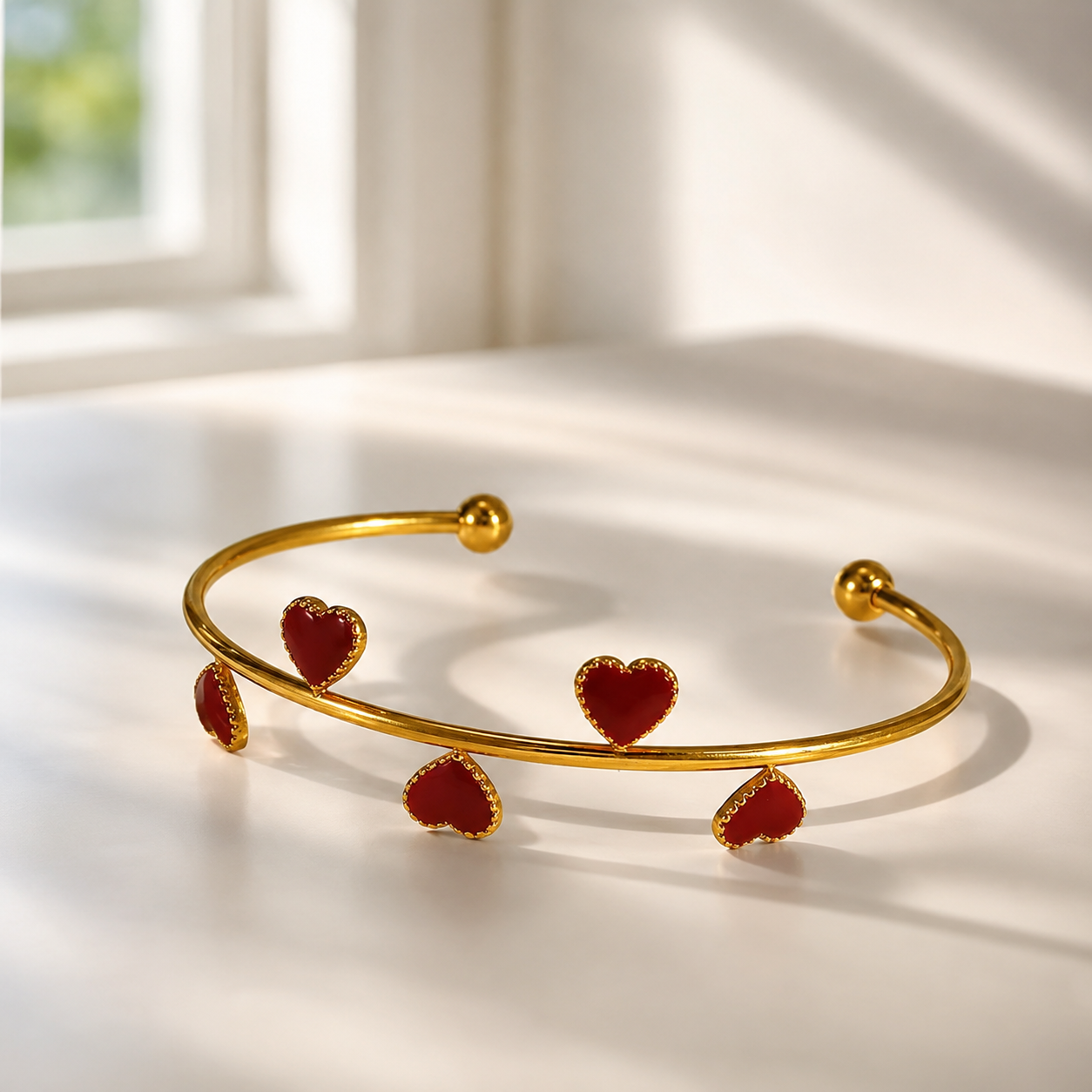 Red Heart Open Cuff Bracelet – Anti-Tarnish Stainless Steel