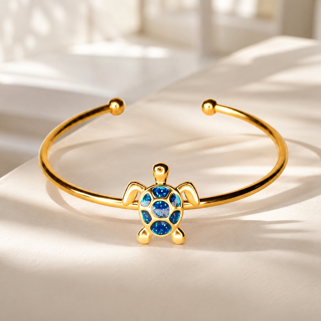 Gold Turtle Opal Open Cuff Bangle for Women