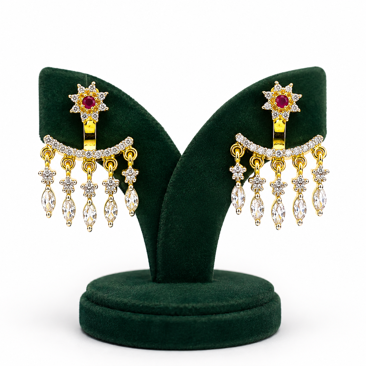 Traditional Gold-Plated Crystal Chandelier Earrings