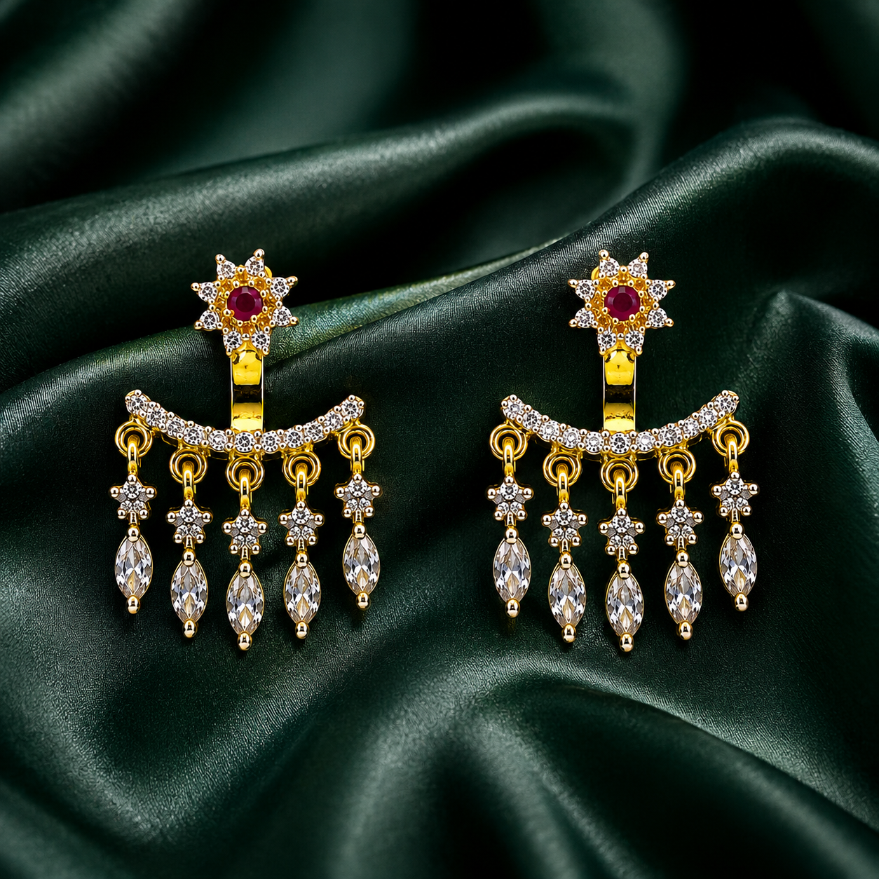 Traditional Gold-Plated Crystal Chandelier Earrings