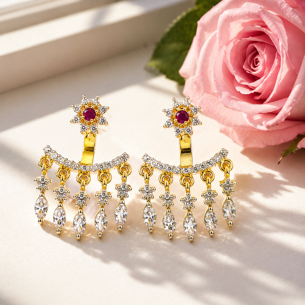 Traditional Gold-Plated Crystal Chandelier Earrings