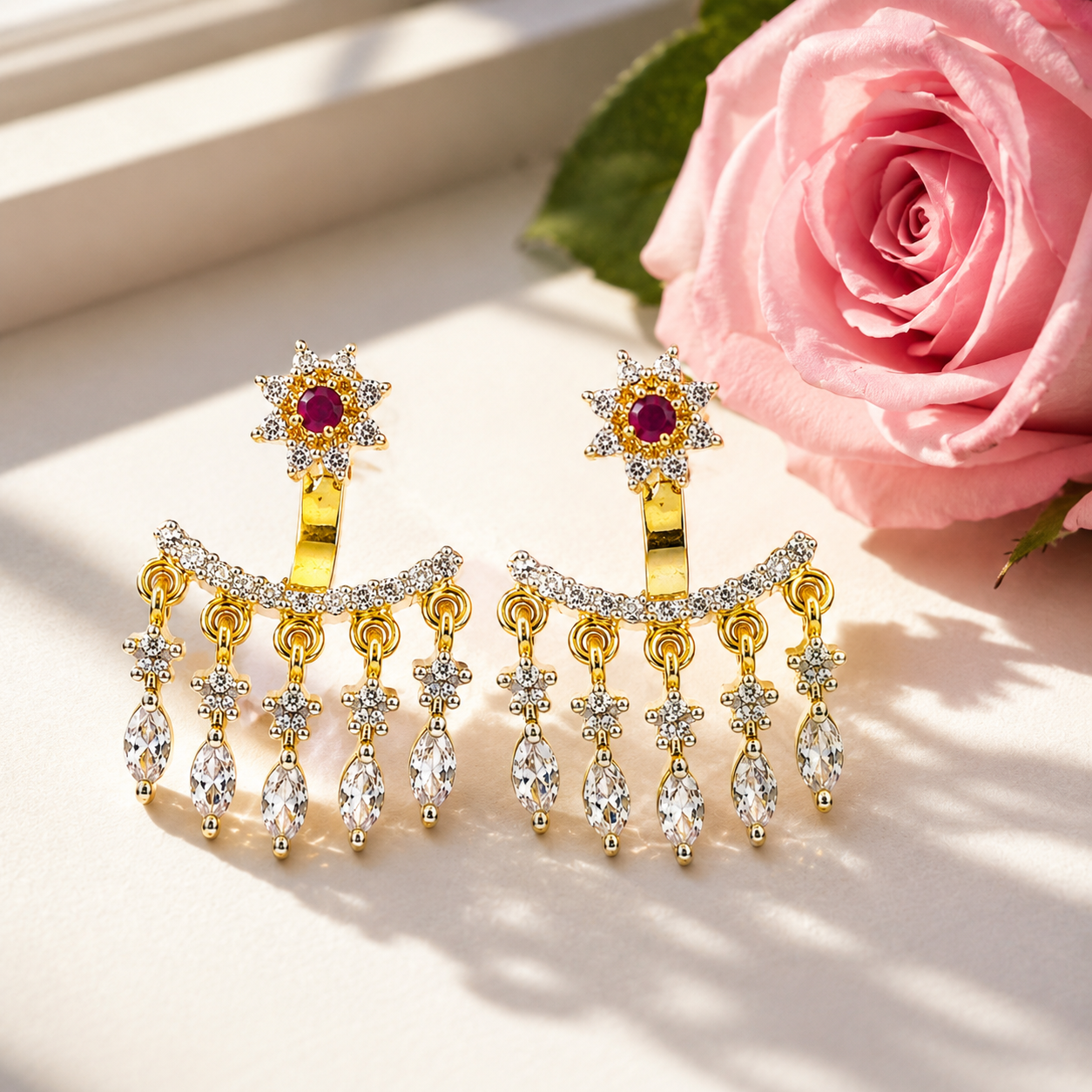 Traditional Gold-Plated Crystal Chandelier Earrings