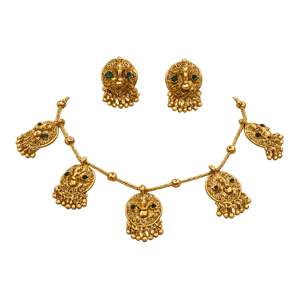 Traditional Temple Design Necklace Set with Earrings