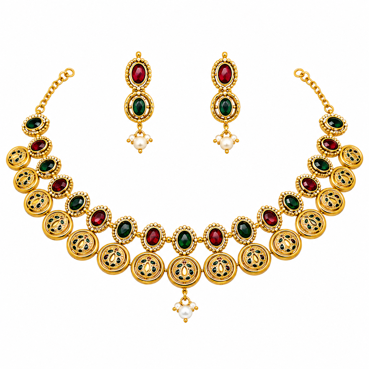 Traditional Kundan Polki Choker Necklace Set with Earrings for Women