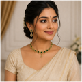 Traditional Gold-Toned Necklace Set with Green Stone Detailing