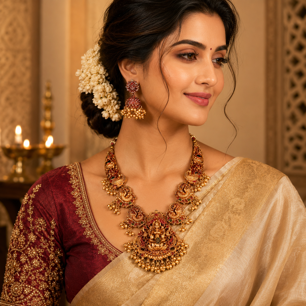 Lakshmi Goddess Temple Traditional Necklace Set