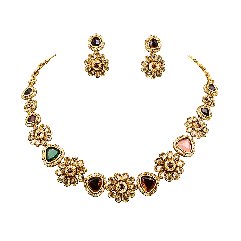 Multicolor Stone Floral Necklace Set