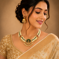 Traditional Meenakari Pearl Layered Choker Set with Jhumka Earrings