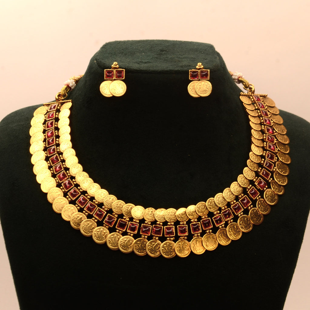 Vintage Ruby Coin Traditional Necklace Set