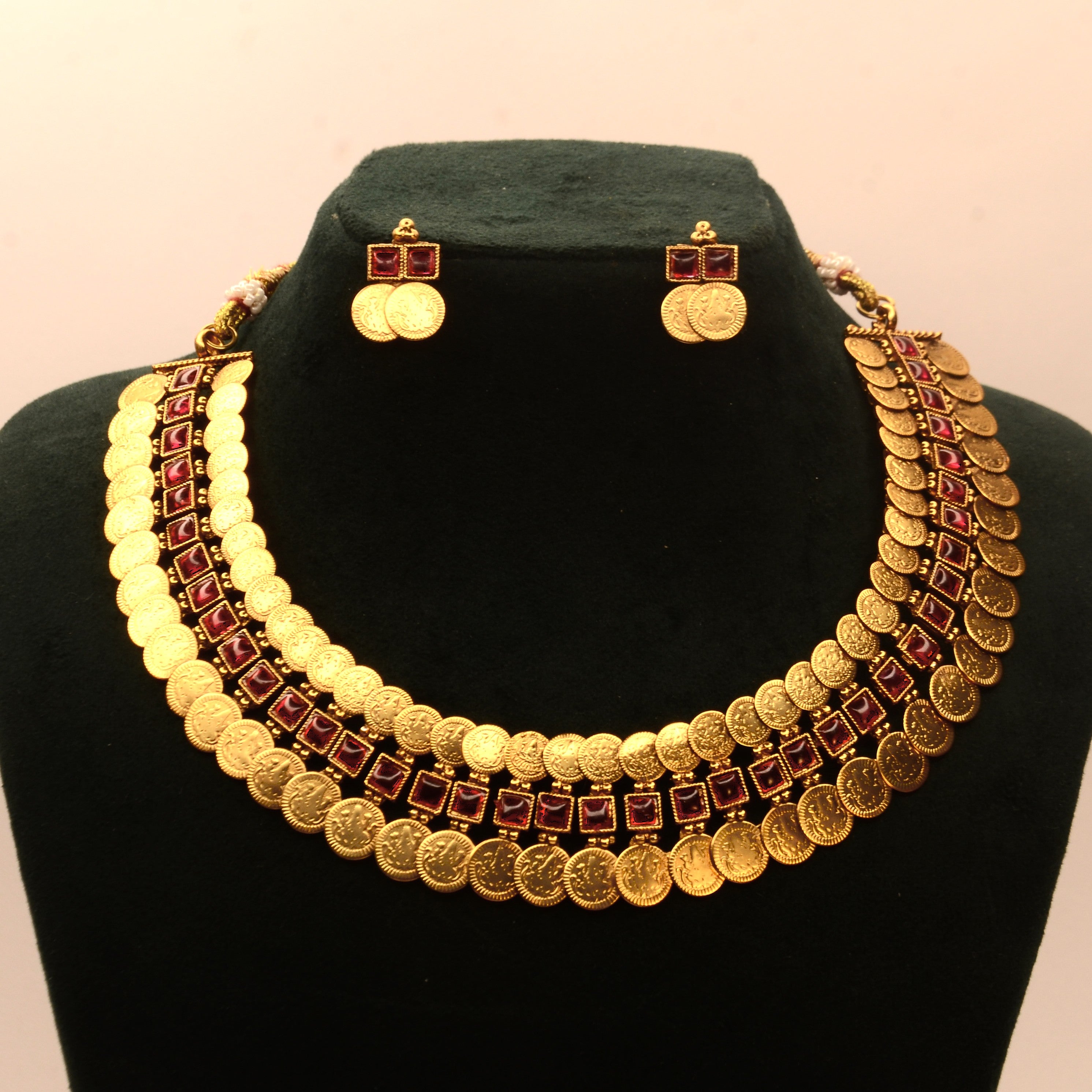 Vintage Ruby Coin Traditional Necklace Set
