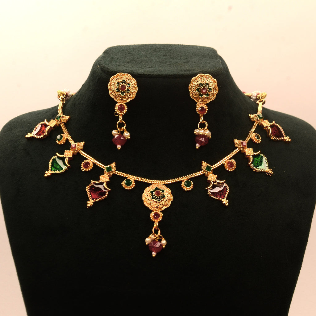 Heritage Ruby & Emerald traditional Necklace Set
