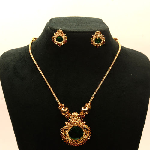 Emerald Lakshmi Temple Pendant Traditional Necklace Set