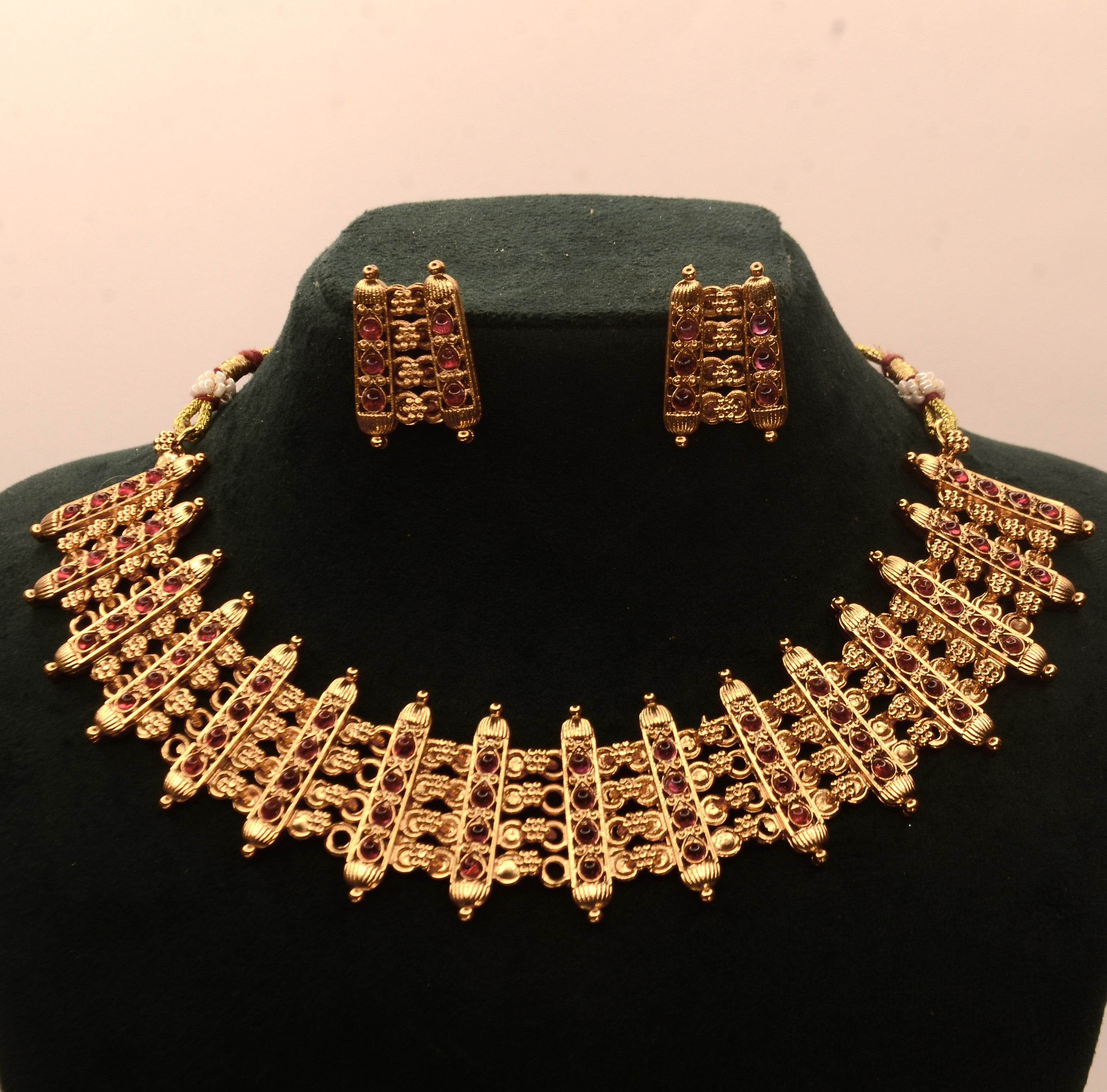 Antique Ruby Stone Choker Traditional Necklace Set