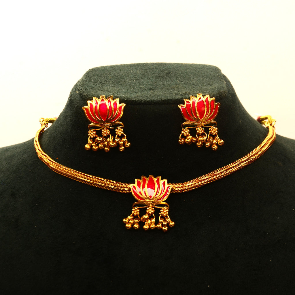 Lotus flower motif-Traditional Necklace Set
