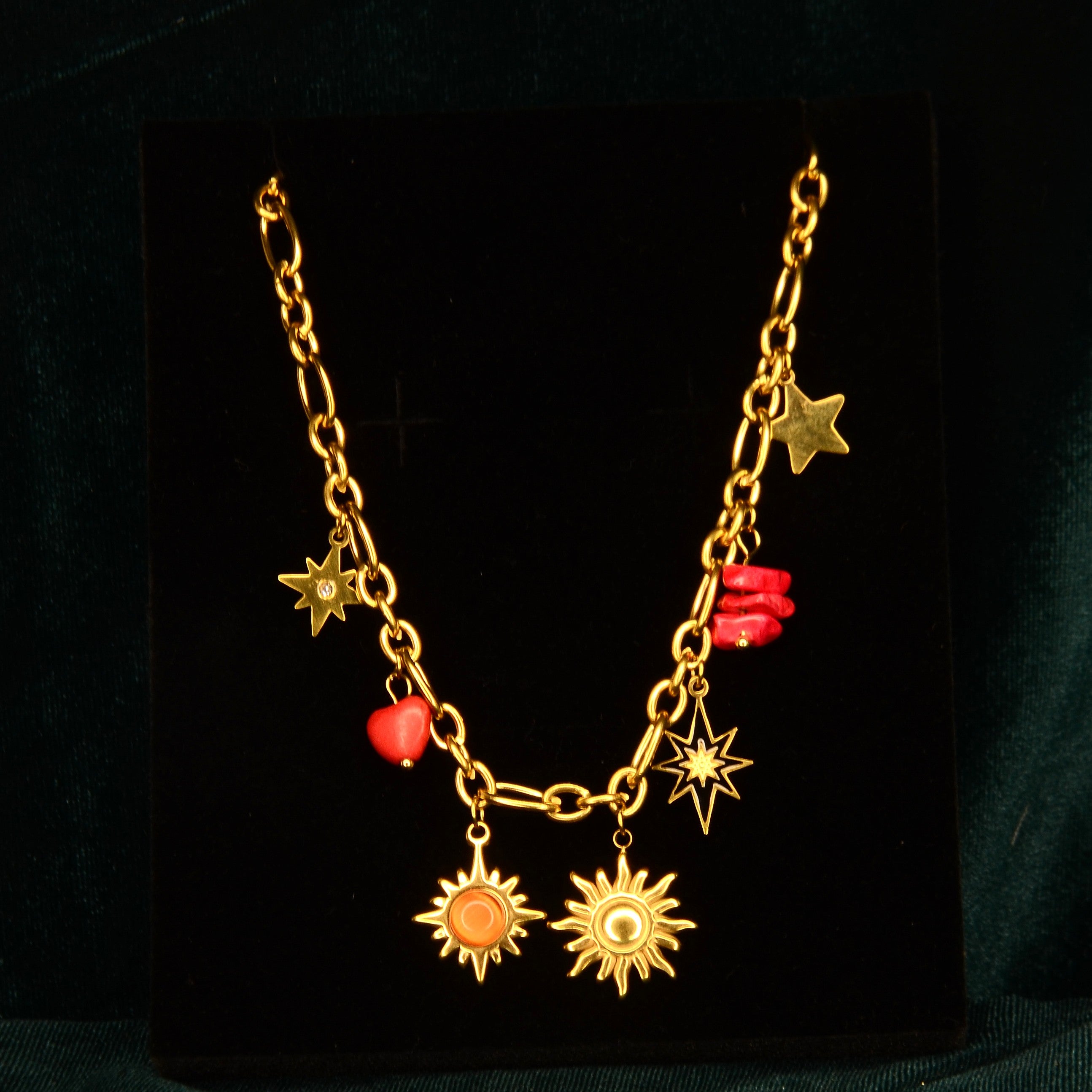 Aurora Gold-Toned Charm Necklace with Sun, Star & Heart Pendants