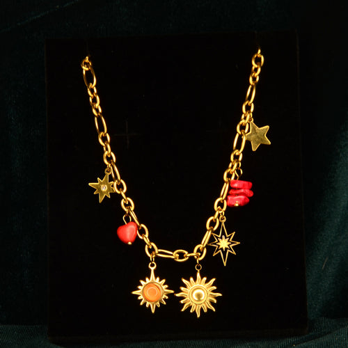 Aurora Gold-Toned Charm Necklace with Sun, Star & Heart Pendants