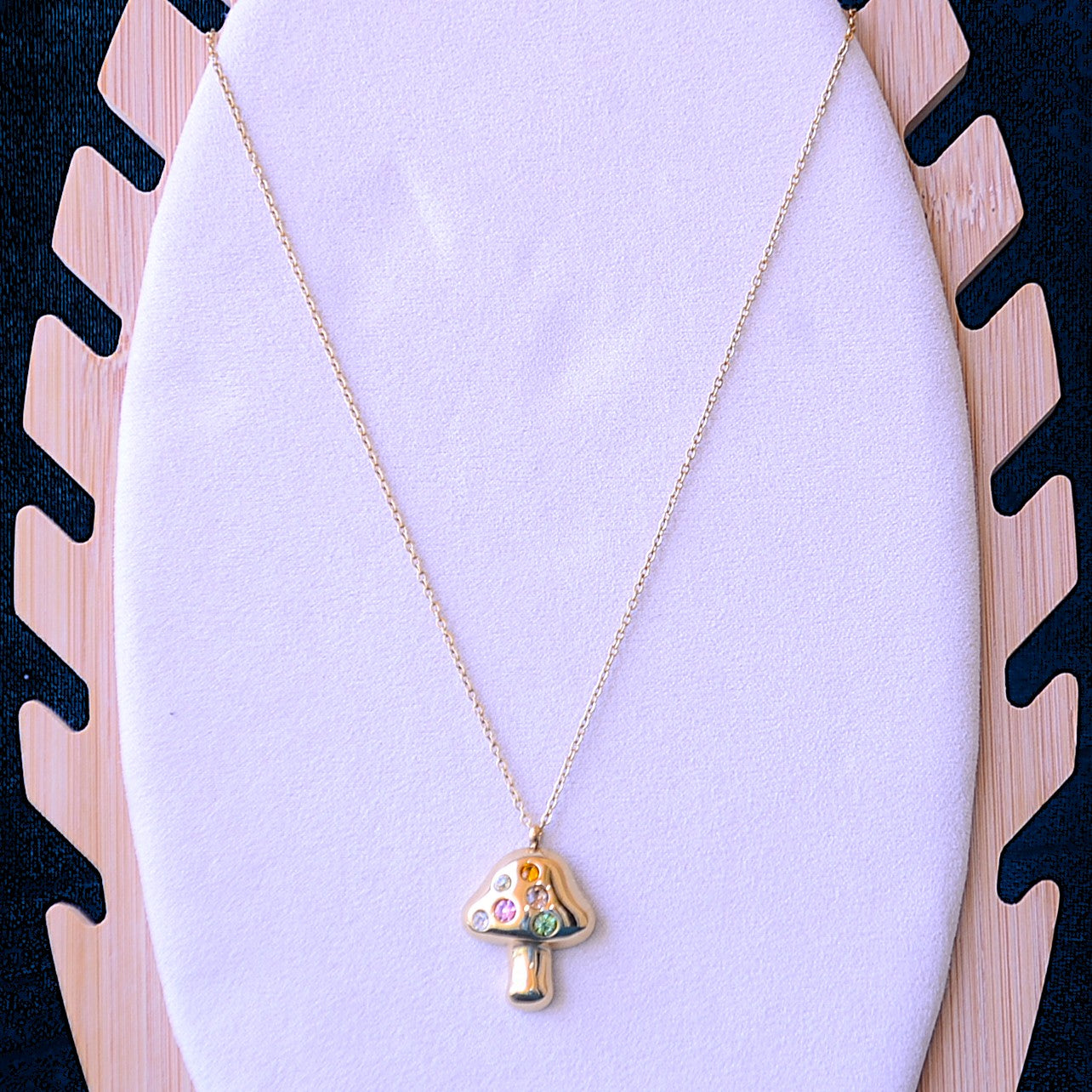 Mushroom Pendant Necklace In Titanium Steel With 18K Real Gold Plated