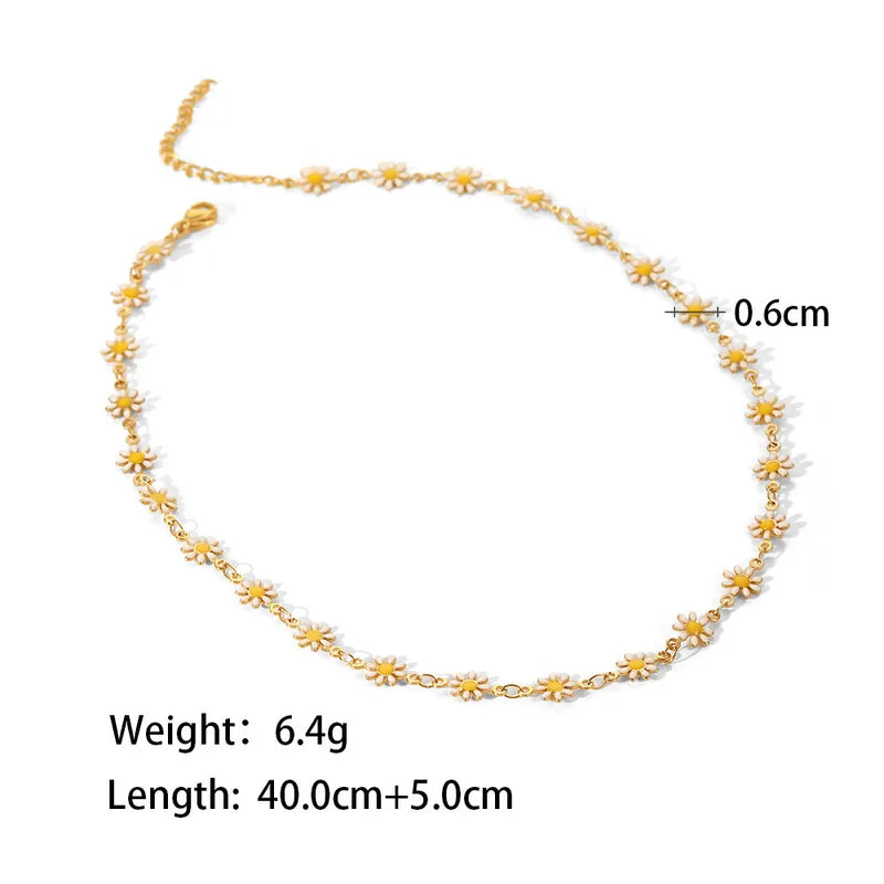 Daisy Flower Enamel Station Necklace