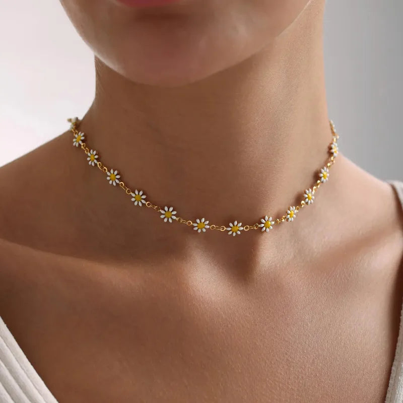 Daisy Flower Enamel Station Necklace