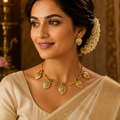 Traditional Gold-Toned Necklace Set with Mango Pendants & Matching Earrings